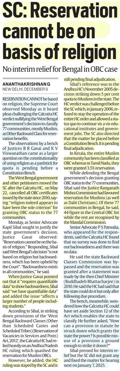 imRavikantYadav's tweet photo. 'SC: Reservation cannot be on the basis of religion'
:Details by Sh Ananthakrishnan G
@axidentaljourno
#SupremeCourt #Reservation #Religion
#Caste #Backwardness
#SupremeCourtofIndia
#Constitution
#law
#UPSC
Source: IE https://t.co/Ok7Emm5e0s