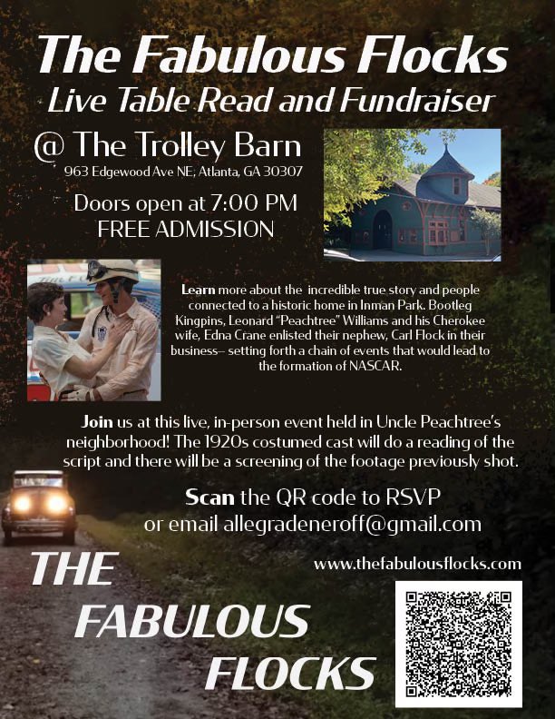 fabulousflocks's tweet photo. If you’re in the Atlanta area next Monday, please come and see a live table read of our short film at the historic Trolley Barn! It’s totally free to attend!

#nascar #nascarhistory #moonshine #inmanpark #indiefilm https://t.co/LuNLSLyfiT