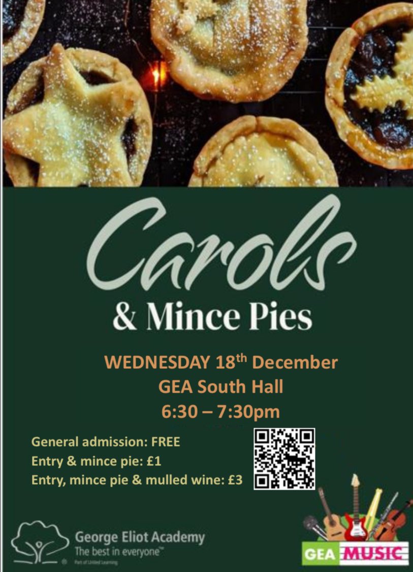 GES_Creative_'s tweet photo. Please come along to our Mince Pies and carols event on 18th Dec and enjoy a mince pie, a glass of mulled wine and sing some traditional Christmas Carols. Performances from the school orchestra, choir &amp; some festive solos as well. We are spoilt for choice this Christmas! https://t.co/Ej8PS0Edaa