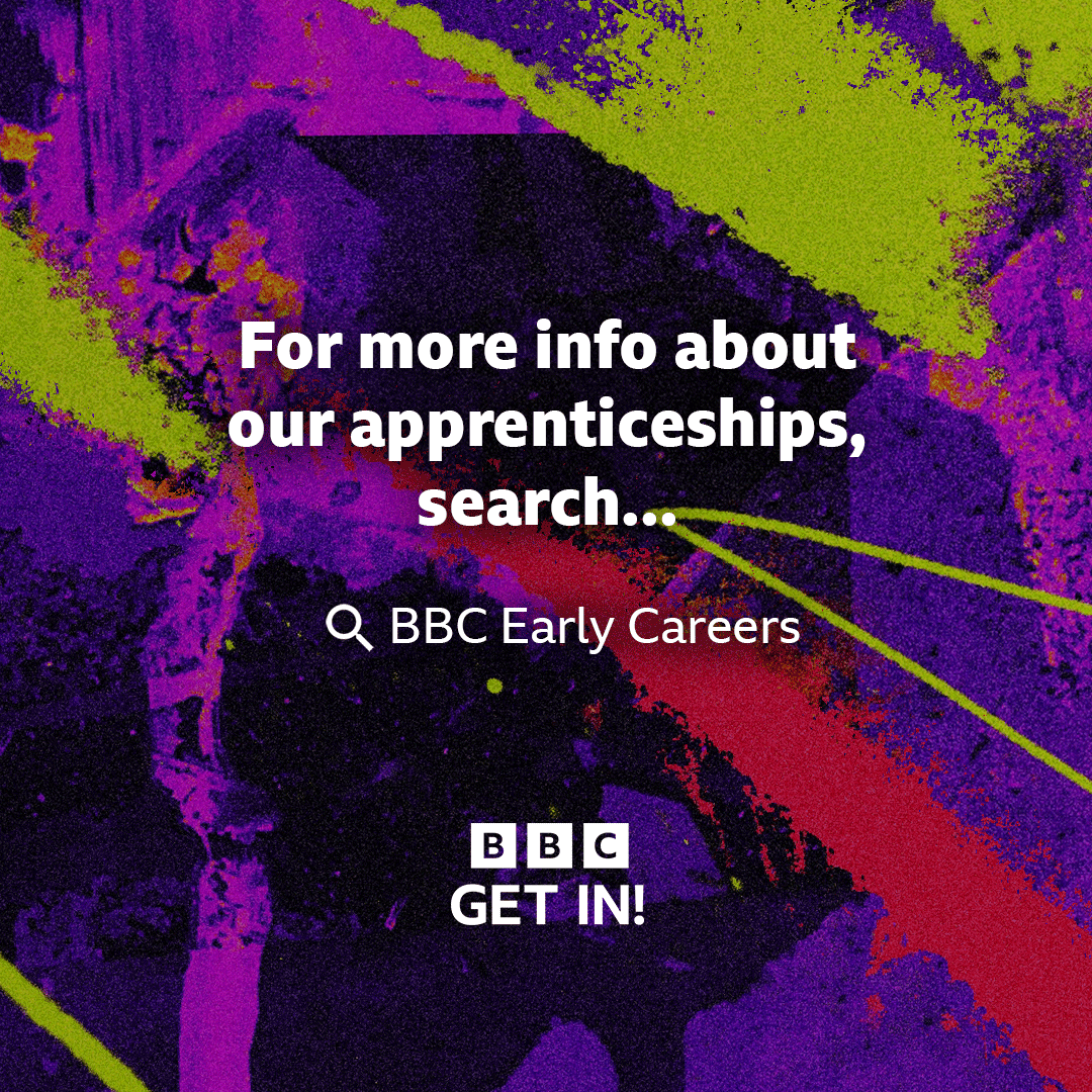 BBCGetIn's tweet photo. 🚀 Applications are now open for our final wave of #BBCApprenticeships!

🔎 Head to https://t.co/Oe4ChltTNZ to apply.

✨ Ready to start your career at the BBC and want an alternative to the university route? Our Level 3-5 Production and Business apprenticeships could be for you! https://t.co/utd9fm7Tb4