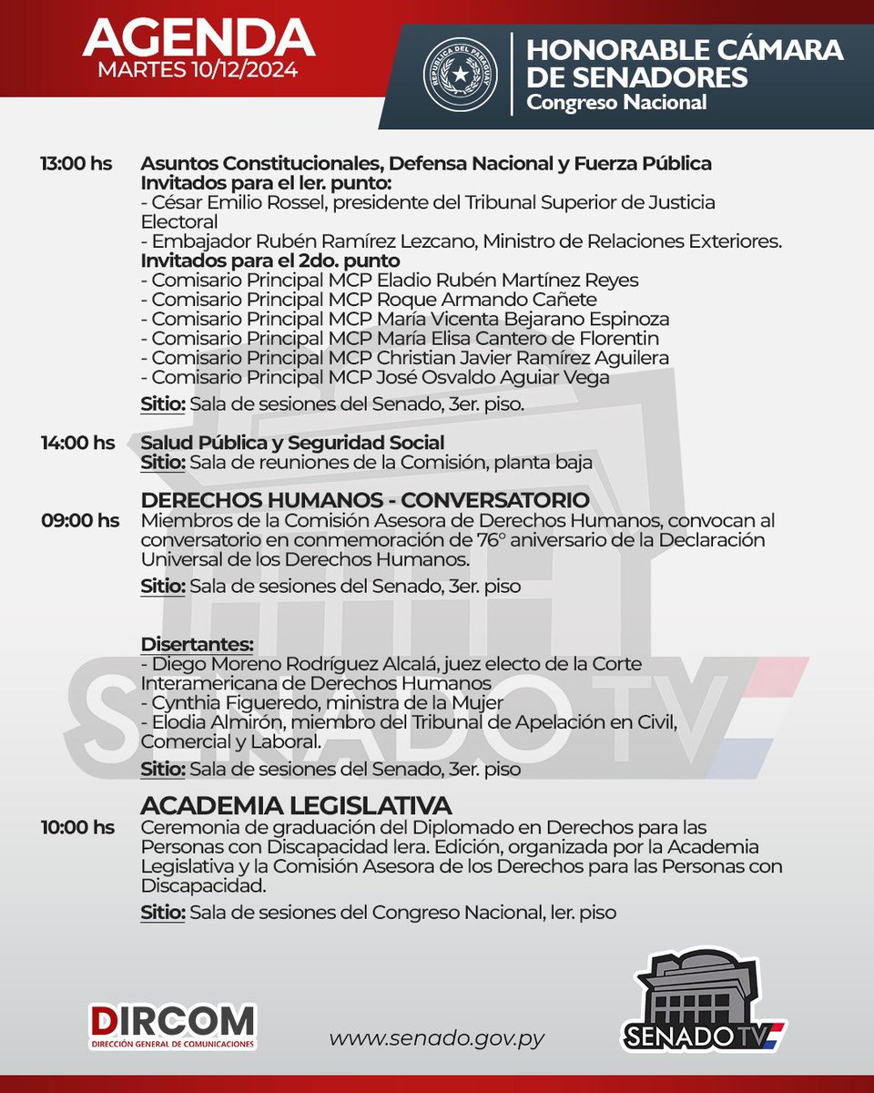 Agenda de la Cámara de Senadores - Martes 10/12/2024 🗓️🏛️
Senado TV 📺