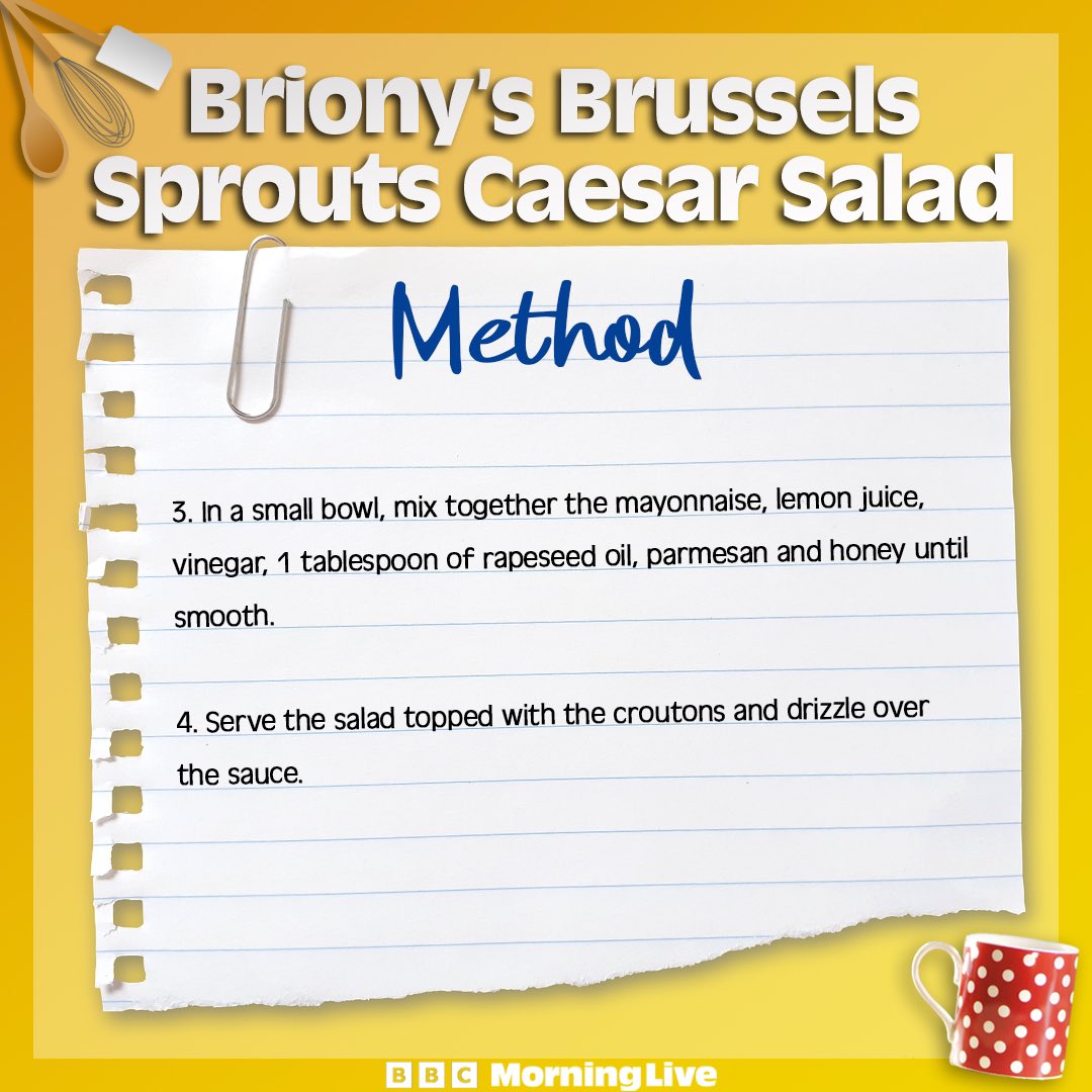 BBC Morning Live (@bbcmorninglive) on Twitter photo πNot sure about Brussels sprouts? Well, try <a href="/brionymaybakes/">Briony May Williams</a>β Caesar salad with a twist, which is likely to change your mind about them!
#Sprouts πNot sure about Brussels sprouts? Well, try <a href="/brionymaybakes/">Briony May Williams</a>β Caesar salad with a twist, which is likely to change your mind about them!
#Sprouts