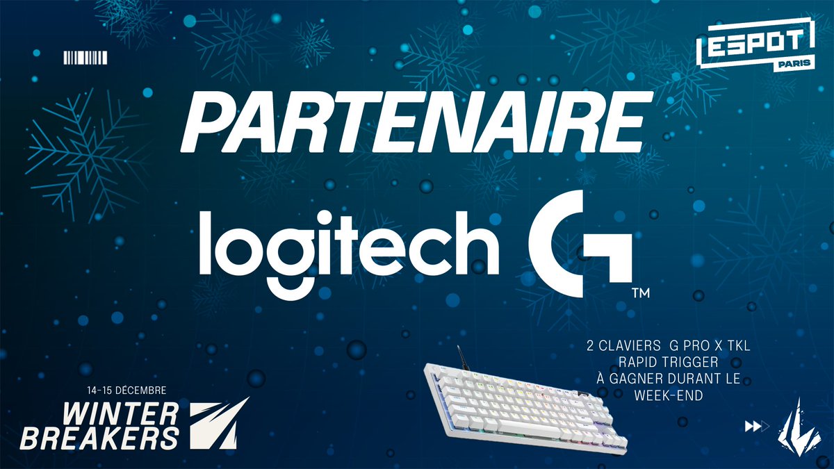 espotparis's tweet photo. . @LogitechGFrance est partenaire de la Winter Breakers ce week-end ! 
Pour l'occasion, 2 claviers G Pro X TKL Rapid Trigger seront à gagner 🎁 https://t.co/Mf668GMna4