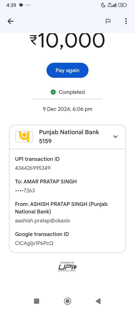 pratap_aashish's tweet image. Request for Reversal of Wrong UPI TransactinI  two incorrect transactions made from my PNB account to a Canara Bank account via UPI. The transaction details are attached for your reference.I kindly request you to initiate the reversal process @pnbindia @canarabank