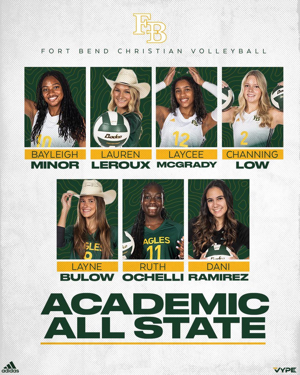 FBCAathletics's tweet photo. Congratulations to our 🏐 girls who received TAPPS ALL STATE honors. 
@BayleighMinor 
@ruthochellii 
@laurenleroux10 
@LayneBulow 
@channinglow 
@ D. Ramirez, T. Tell &amp; L. McGrady https://t.co/2X0y5SC8d0