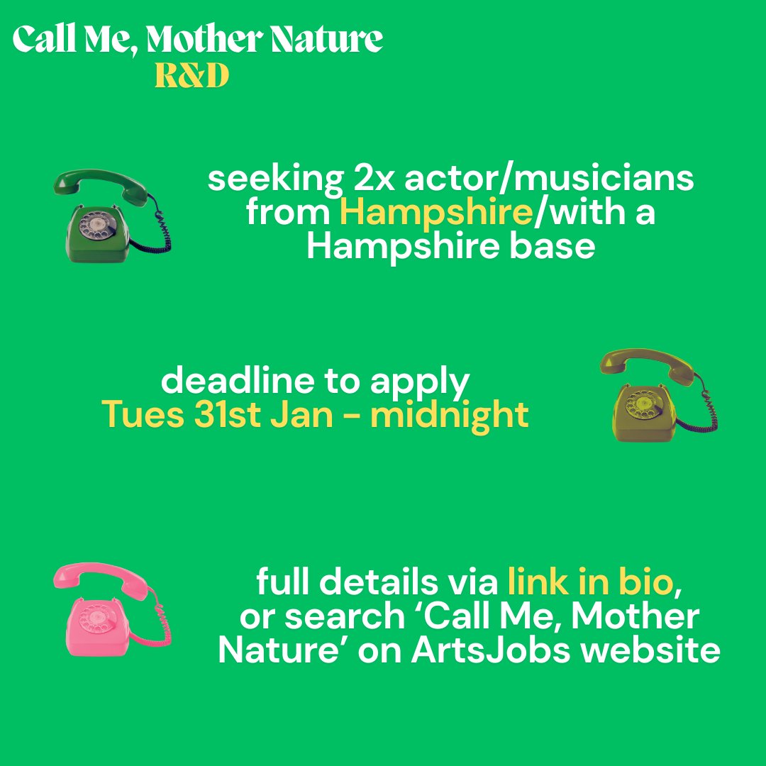 Tangle (@tangletheatre) on Twitter photo From our pals:
<a href="/MASTStudios/">Mayflower Studios</a> Associate Artist Ri Baroche is looking for 2x actor/musicians for the R&D of their musical-comedy Call Me, Mother Nature, focusing on disrupting climate change and the region of Hampshire.
Find out more: artsjobs.org.uk/jobs/search/54… From our pals:
<a href="/MASTStudios/">Mayflower Studios</a> Associate Artist Ri Baroche is looking for 2x actor/musicians for the R&D of their musical-comedy Call Me, Mother Nature, focusing on disrupting climate change and the region of Hampshire.
Find out more: artsjobs.org.uk/jobs/search/54…