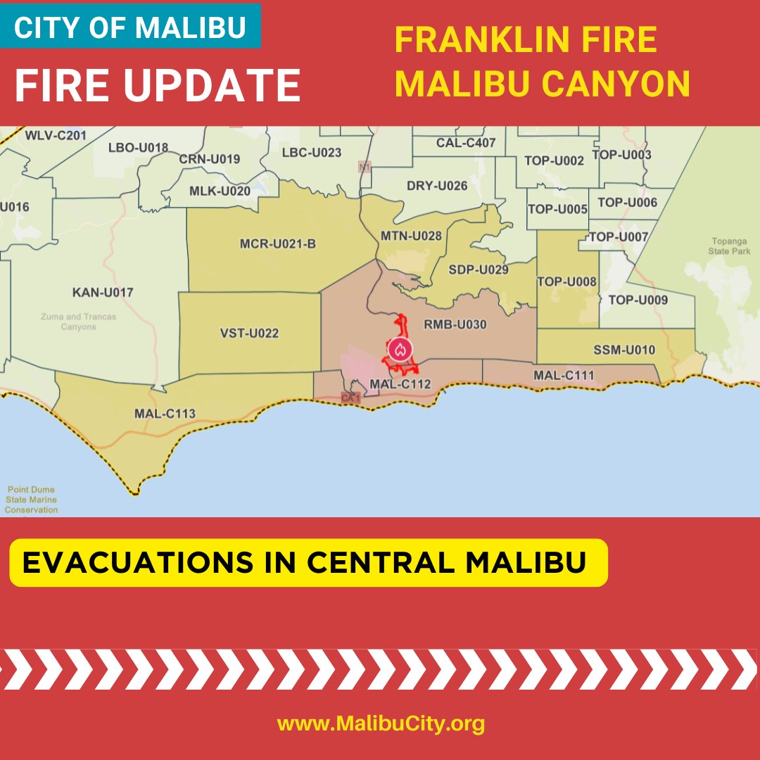 UPDATE: 12/10/2024, 3AM - #FranklinFire has spread south across PCH to Malibu Road near Webb Way, and across PCH into the Malibu Pier area. Malibu Pier and other structures are impacted. Structures are impacted on Malibu Knolls Rd and Sweetwater Cyn.