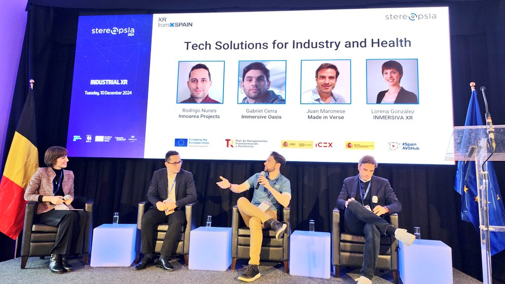 Empezamos el segundo día de @stereopsia con el panel "XR FROM SPAIN: Tech solutions for Industry and Health".

Gracias a <a href="/ICEX_/">ICEX</a>, contamos con la presencia de <a href="/Innoarea/">Innoarea</a>, <a href="/immersive_oasis/">Immersive Oasis</a> y Made in verse.

#Stereopsia #ST24 #XR #Health #Industry