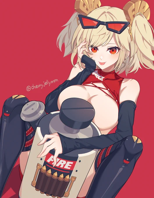 昨日あげたバーニスちゃん、完凸画面見ながら描いてて、これ多分胸元こうだよな…?って思って描いた差分もありました(背景も完凸画面イメージの赤色) 
