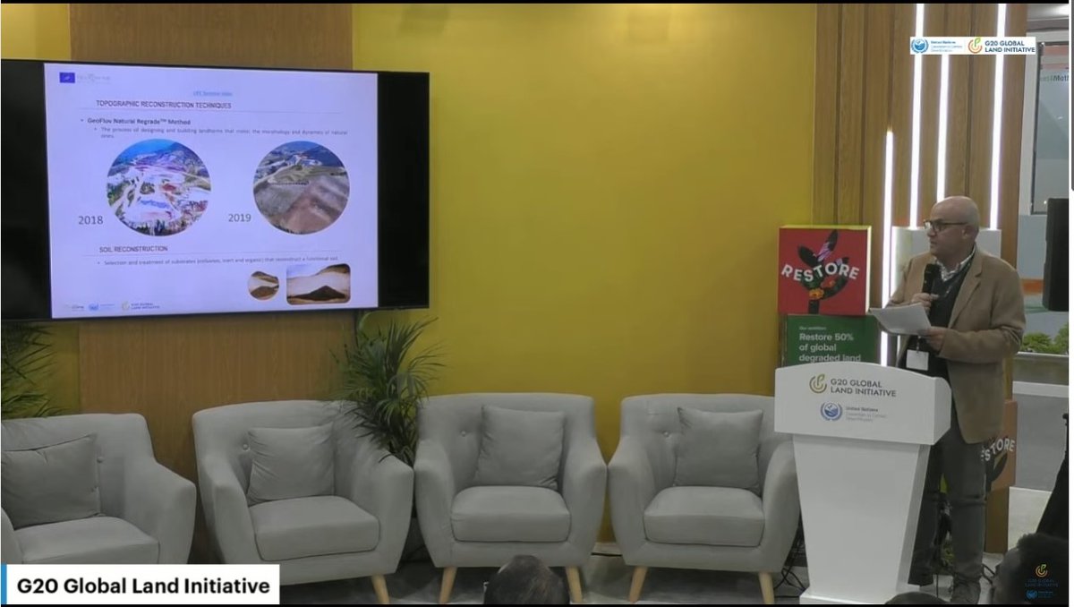 🗣️ El coordinador <a href="/1959juba/">Juan Uriol</a> está presentando el proyecto #LIFETECMINE en el Pabellón de #Restauración <a href="/Cop16Riyadh/">COP16 Riyadh</a>.

🌄 Destacando las técnicas innovadoras en #restauración minera empleadas en la Mina Fortuna (Ademuz – Valencia).

#OurLandOurFuture #G20landinitiative