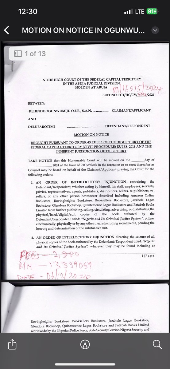 ataweweattorney's tweet photo. Writ of summons and motion for interlocutory injunction 

Ogunwunmiju,SAN v Dele Farontinmi  (500 million damages)

We have a long way to go 😂😂😂😂 @ridwanullah @sweeterdanhonyy @tunmishe_ @darknbold1 https://t.co/Ahq9PPOLE5