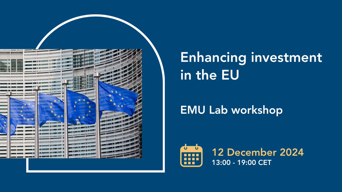 The Robert Schuman Centre (@eui_schuman) on Twitter photo 📢 12 December: Enhancing Investment in the EU ➡️ this #EMUlab workshop will explore how investment drives productivity, competitiveness, and the Green transition in 🇪🇺.
🔑 Register to join us in Florence: loom.ly/NAFwliw
👥 <a href="/EUI_ECO/">Economics at EUI</a>, @unibocconi 📢 12 December: Enhancing Investment in the EU ➡️ this #EMUlab workshop will explore how investment drives productivity, competitiveness, and the Green transition in 🇪🇺.
🔑 Register to join us in Florence: loom.ly/NAFwliw
👥 <a href="/EUI_ECO/">Economics at EUI</a>, @unibocconi