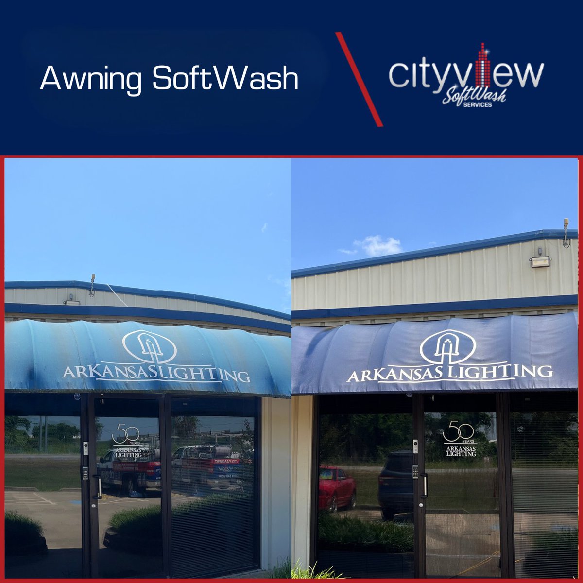 GoCityview's tweet image. Refresh Your Awning with SoftWash! 🏡✨

Our gentle SoftWash technique removes dirt, mold, and stains, reviving your awning to its original beauty without any damage. Enjoy a cleaner, brighter exterior today! Call (479) 242-8439