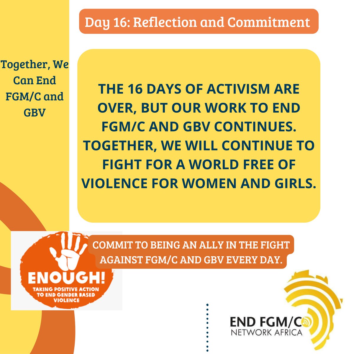End FGM/C Network Africa (@endfgm_africa) on Twitter photo The 16 Days of Activism are over, but our work to end FGM/C and GBV continues. Together, we will continue to fight for a world free of violence for women and girls.
Thank you all for sharing and participating.
#EndGBVNow #EndFGM
<a href="/OrchidProject/">Orchid Project</a> <a href="/Boukari35/">Boukary Maman Daouda</a> <a href="/fgm_global/">GlobalFGM</a> The 16 Days of Activism are over, but our work to end FGM/C and GBV continues. Together, we will continue to fight for a world free of violence for women and girls.
Thank you all for sharing and participating.
#EndGBVNow #EndFGM
<a href="/OrchidProject/">Orchid Project</a> <a href="/Boukari35/">Boukary Maman Daouda</a> <a href="/fgm_global/">GlobalFGM</a>