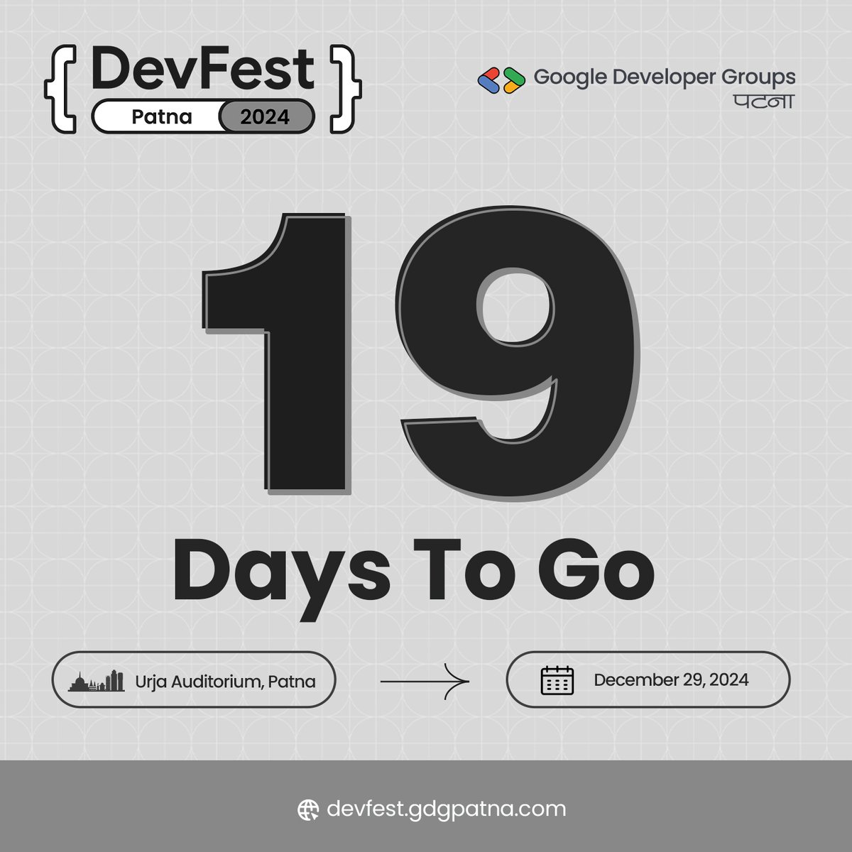 GdgPatna's tweet image. 🚀 19 Days to Go!

The countdown begins for GDG Patna DevFest 2024 – the ultimate tech extravaganza! 🌟

📅 Save the Date and stay tuned for updates. Let’s code, create, and celebrate together! 💻✨
#GDGPatna #DevFest2024 #TechForEveryone
