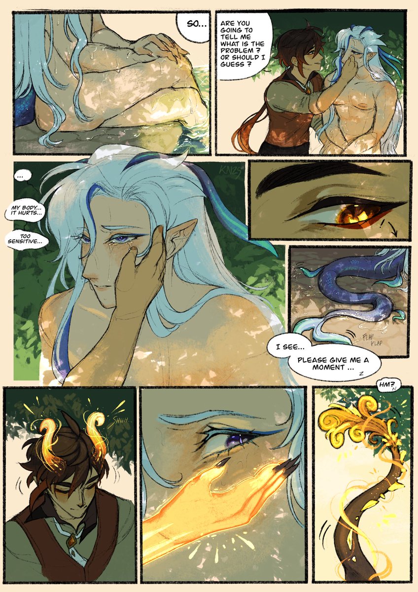 KN2S29's tweet photo. IT’S NEUVILI BANNER to celebrate, @satow_tewu and I did a comic collaboration !! We had the same theme, Neuvillette experiencing his dragon body for the first time with Zhongli. I HOPE YALL LOVE IT AND PLEASE GO CHECK THE SECOND PART THEY DID ITS SO GOOD (down there) https://t.co/mhA9nXyCm7