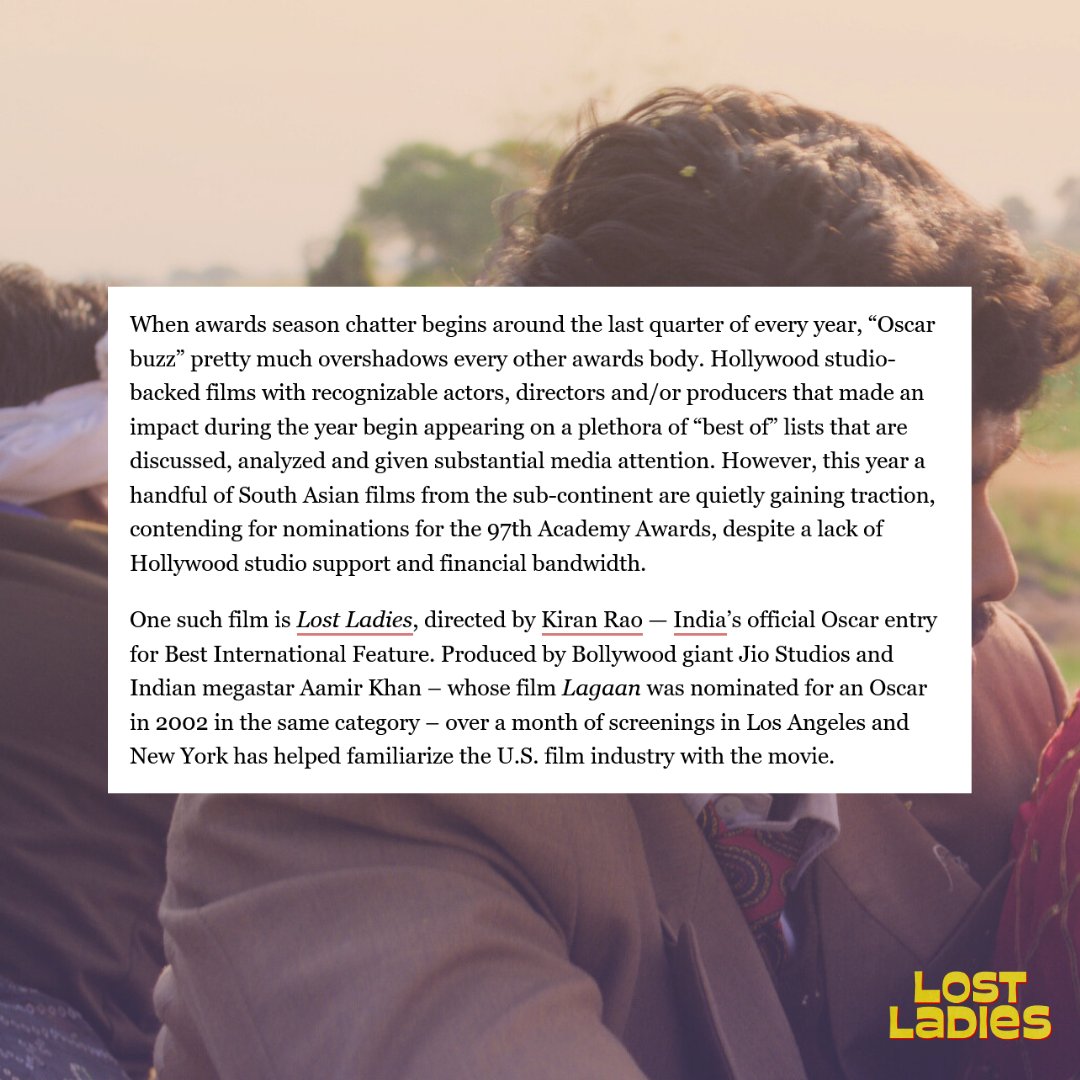 LostLadiesFilm's tweet photo. DEADLINE shines a light on #LostLadies, India’s official entry for the 97th Academy Awards. Directed by #KiranRao, this heartfelt and humorous tale of sisterhood and self-discovery continues to resonate with audiences around the world ✨ #FYC #ForYourConsideration #Oscars2025 https://t.co/7zy7rgEmW3