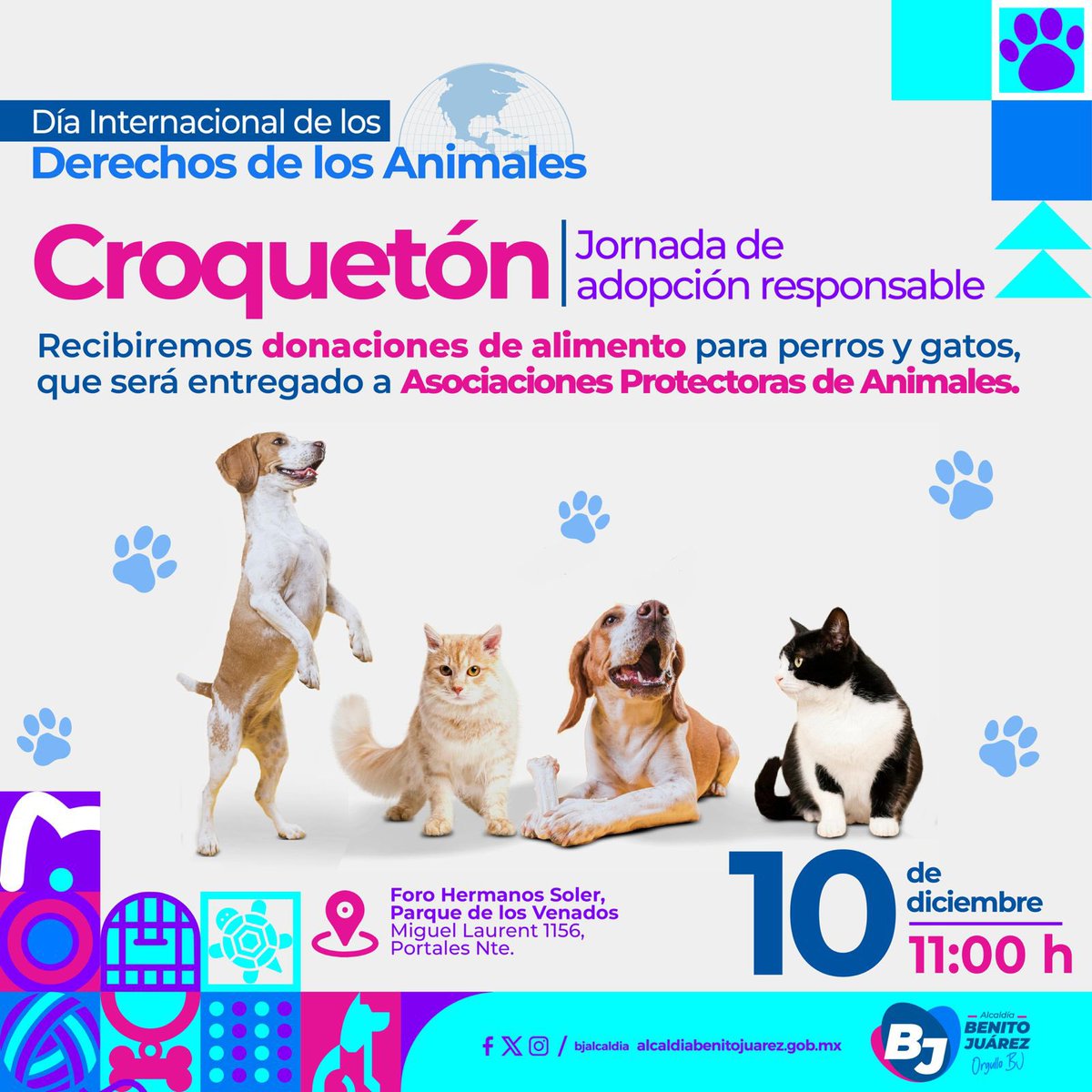 ¡Es hoy! 
Te esperamos en el parque de los venados para recibir tus donaciones de alimento. También puedes adoptar y darle un hogar lleno de amor a algún amigo peludo. 🐶🐱