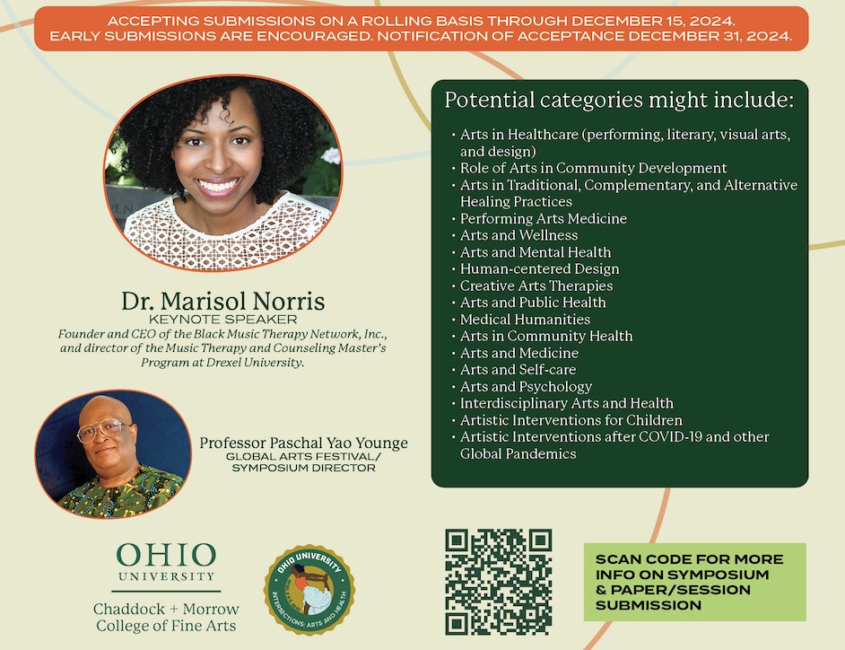 UF Center for Arts in Medicine (@ufcam) on Twitter photo Call for Proposals! The International Arts Symposium 2025 at <a href="/OHIOFineArts/">OHIO Chaddock + Morrow College of Fine Arts</a> explores the dynamic relationship between the Arts & Health fields. Submit your research proposal!
📅 Submission Deadline: December 15th
🔗 Click here to learn more & submit!
ohio.edu/fine-arts/glob… Call for Proposals! The International Arts Symposium 2025 at <a href="/OHIOFineArts/">OHIO Chaddock + Morrow College of Fine Arts</a> explores the dynamic relationship between the Arts & Health fields. Submit your research proposal!
📅 Submission Deadline: December 15th
🔗 Click here to learn more & submit!
ohio.edu/fine-arts/glob…