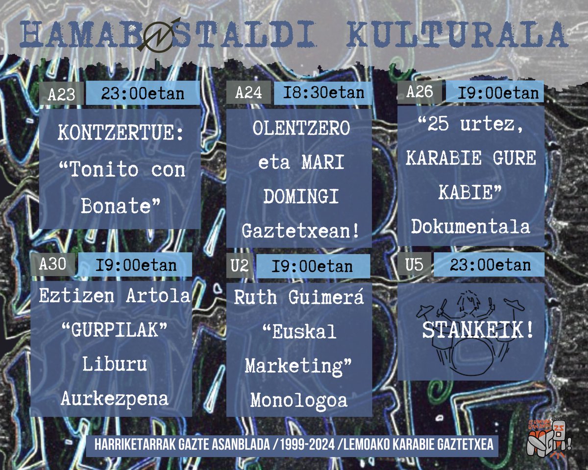 Badator HAMABOSTALDI KULTURALA!!!🤩🤩

Urtea ezin hobeto amaitu ta hasteko erdu Karabien antolatu doguzen ekintzatara!!!🎉💥