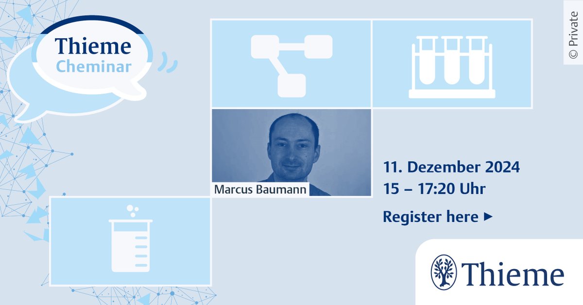 Chemistry at Thieme (@thiemechemistry) on Twitter photo Be part of the talk by Marcus Baumann <a href="/BaumannGroupUCD/">Baumann Research Group</a> from <a href="/ucdchemistry/">UCD Chemistry</a>) on “Recent Applications of Flow-Photochemistry for the Generation of Reactive Intermediates”.
Secure your seat in our #Cheminar on Dec. 11th at 3 PM (CET) 👉 brnw.ch/21wPjYg
<a href="/synopen_journal/">SynOpen Journal</a> Be part of the talk by Marcus Baumann <a href="/BaumannGroupUCD/">Baumann Research Group</a> from <a href="/ucdchemistry/">UCD Chemistry</a>) on “Recent Applications of Flow-Photochemistry for the Generation of Reactive Intermediates”.
Secure your seat in our #Cheminar on Dec. 11th at 3 PM (CET) 👉 brnw.ch/21wPjYg
<a href="/synopen_journal/">SynOpen Journal</a>