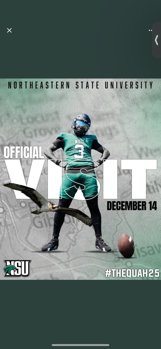 Excited to go on my Official Visit this weekend at <a href="/NSU_Football/">Northeastern State Football</a> ! <a href="/CoachChev6/">Darrin Chiaverini</a> <a href="/JonJonthagreat/">Coach Davis</a> <a href="/savageandbougee/">Stephanie</a> <a href="/dlgood23/">Dwayne Goodrich</a>
