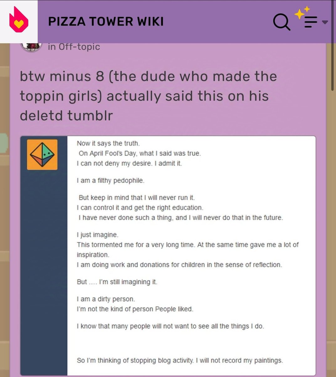 Kiirbinho4's tweet photo. Minus8 is not a victim; he is a self-described pedophile who admits to imagining raping minors and drawing sexualized children as a substitute for molesting kids. His own words reveal him as a predator who refrains from abusing real children only due to a lack of money and power https://t.co/0q5oXTGXnZ