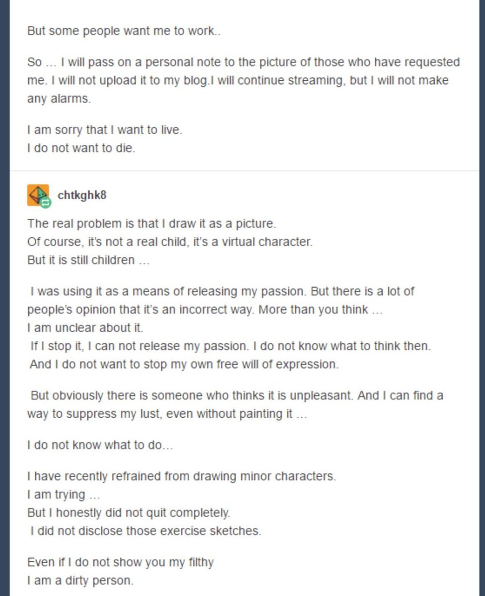 Minus8 is not a victim; he is a self-described pedophile who admits to imagining raping minors and drawing sexualized children as a substitute for molesting kids. His own words reveal him as a predator who refrains from abusing real children only due to a lack of money and power