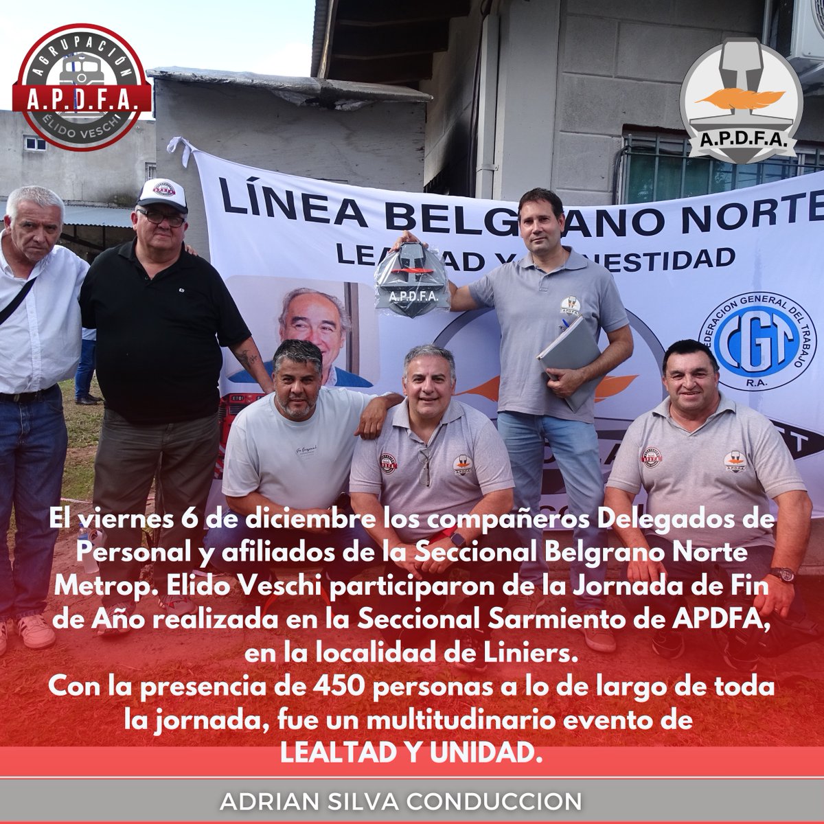agrelidoveschi's tweet photo. Los Cros Delegados de Personal y afiliados de la Secc. Belgrano Norte participaron de la Jornada de Fin de Año realizada en la Secc. Sarmiento de APDFA
Con la presencia de 450 personas a lo de largo de toda la jornada fue un multitudinario evento de
LEALTAD Y UNIDAD
@ApdfaAdrian https://t.co/OGxWS9wQHx