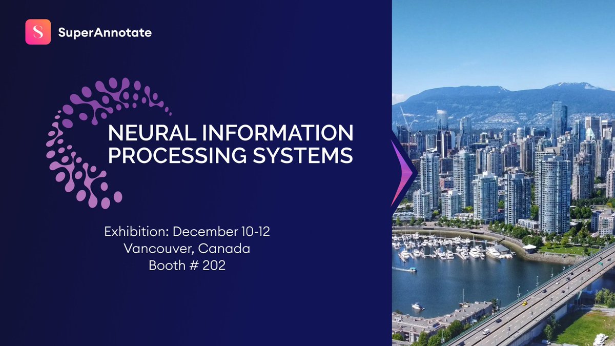 superannotate's tweet photo. Are you attending NeurIPS in Vancouver? We are happy to share that we have joined the exhibition, and our team is excited to meet all of you!
Our booth number is 202. It's on your left from the main entrance.
The exhibition starts today! 🎉
#NeurIPS2024 #SuperAnnotate https://t.co/BTh8d8xboh