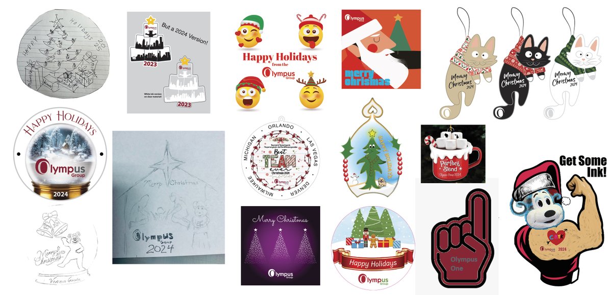 Another year, another set of Olympus Holiday Ornament Submissions!

We received these designs from all sorts of departments across all of our locations. Soon we'll be sharing pictures of the winning Ornament being handed out!

Stay Tuned!