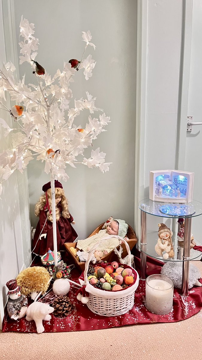 At last the hall corner is decorated. Love the open book telling Jesus story