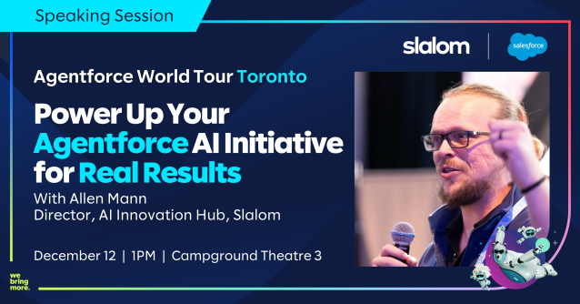 Mark_E_Andersen's tweet photo. Agentforce World Tour Toronto is just around the corner on Dec 12! Don’t miss our session “Power Up Your Agentforce AI Initiative for Real Results” Stop by Slalom’s booth #101—we can’t wait to connect! https://t.co/zbxbxSL1SM https://t.co/zFj0XTsD9O https://t.co/IssfsPpm9e