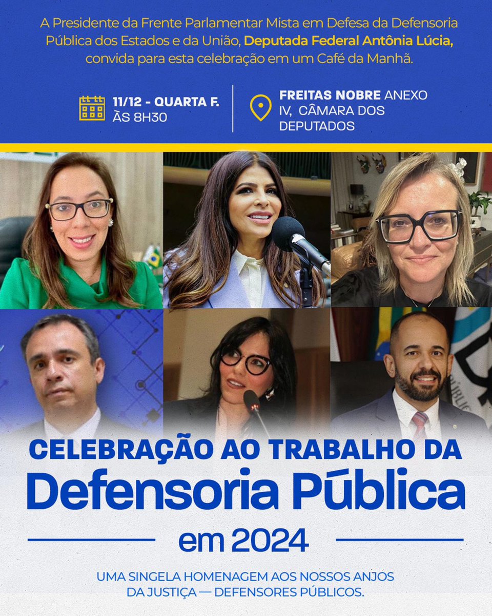 anadef's tweet image. 📅 Data: 11 de dezembro de 2024
⏰ Horário: 08h30
📍 Local: Auditório Freitas Nobres – Câmara dos Deputados

Será uma grande oportunidade para fortalecer a união e o protagonismo da Defensoria Pública em nosso país.

@antonialucia_ 

#DefensoriaSim #DefensoriaParaTodos #DPU