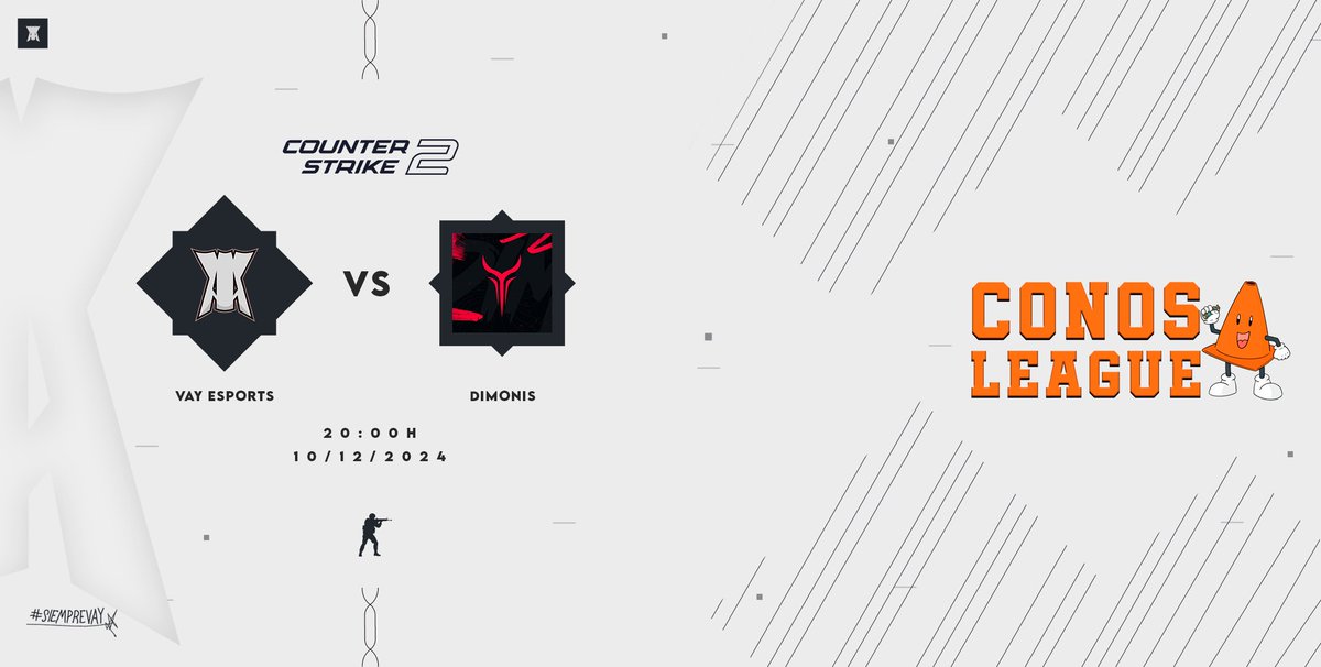 eSportsVAY's tweet photo. GAMEDAY | #VAYCS2

🏆 @ConosLeague 
🆚 @dimonisesports 
⏰ 20:00
✍️ Nuevo obstáculo por el lower bracket. La palabra derrota no existe en nuestros diccionarios.

👤 @RODROOcs 
👤 @Nano19bv 
👤 @mariio_sanmi 
👤 @juanlu_1357 
👤 @r4f4hc8 
🧠 @Nkeeyyy 

#SiempreVAY #CS2 #CS #Conos https://t.co/cDYFwQuQgU