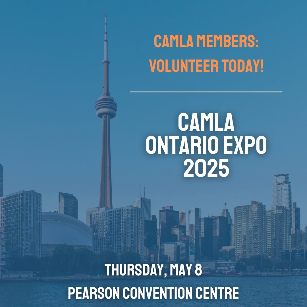 CAMLA Members: Join our Ontario Expo Planning Committee! See sign-up link in CAMLA Weekly Newsletter.
We’re excited for the 3rd annual CAMLA Ontario Expo on Thursday, May 8th, 2025, at the Pearson Convention Centre in Brampton!

#camlaONexpo2025 #conference #tradeshow #CAMLA
