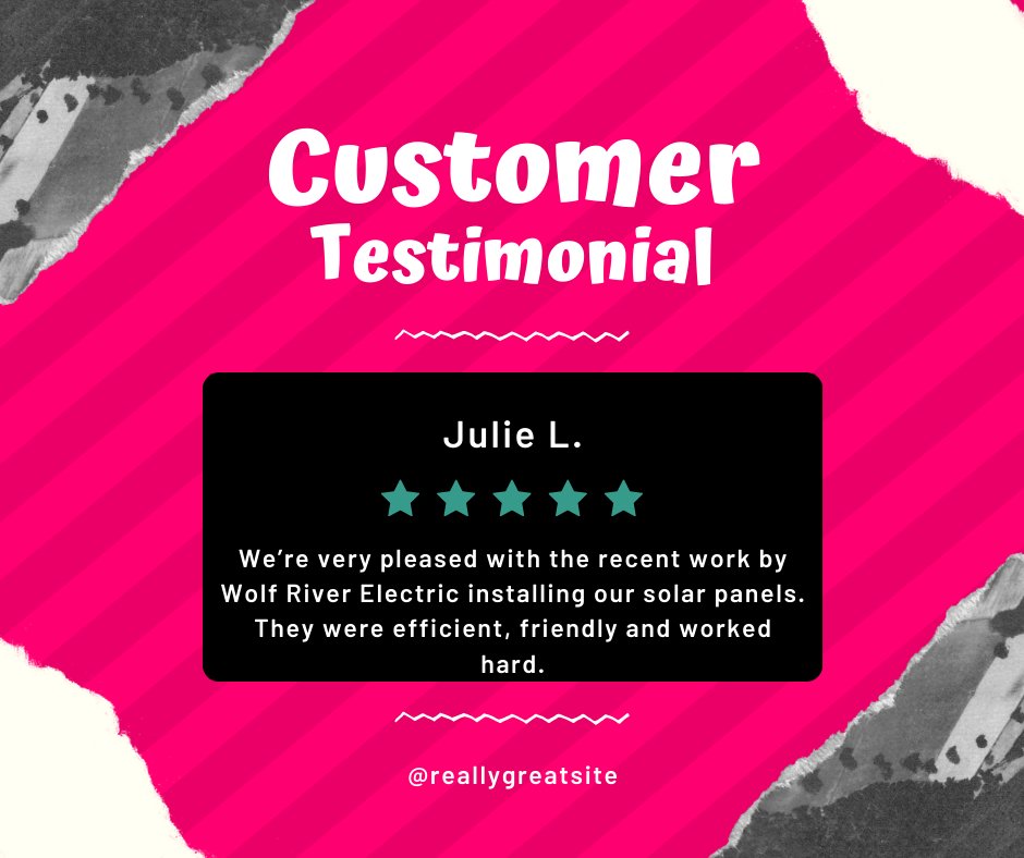 Julie says we were efficient, hard-working, and friendly! 💪😊 We bring those same skills to every project, ensuring your solar installation is smooth and stress-free. Ready to go solar? Let’s get started! Visit wolfriverelectric.com 🌞🏡 #CustomerFeedback #SolarExperts