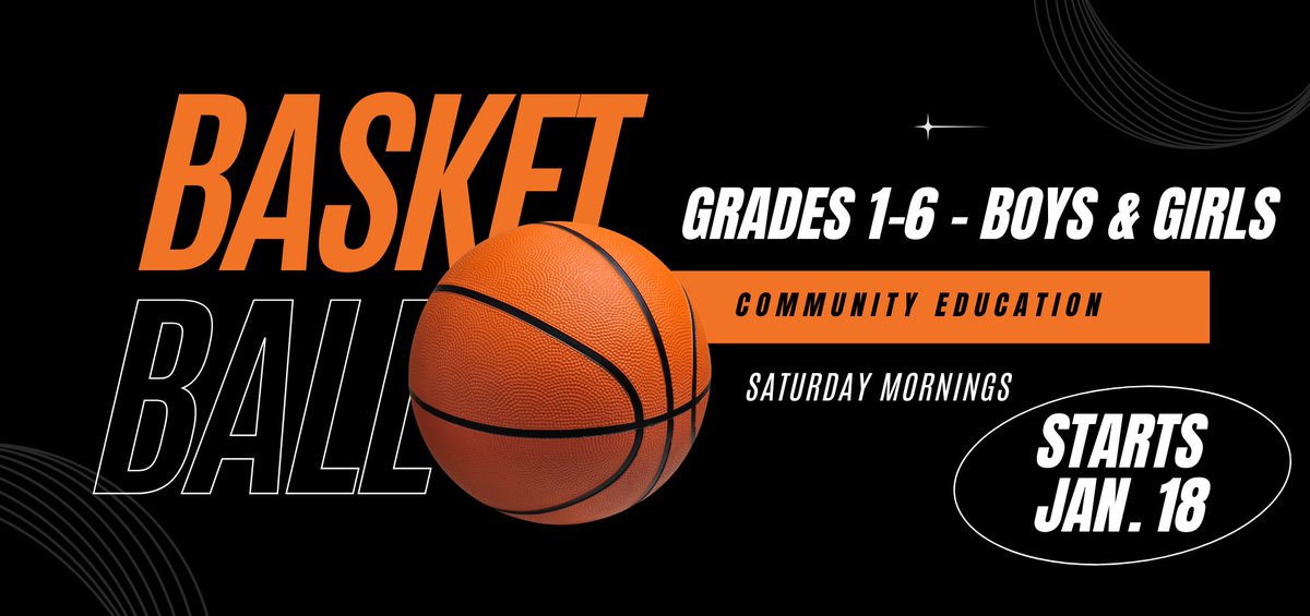 Our Saturday morning Winter 2025 basketball sessions for boys &amp; girls in grades 1-6 starts Jan. 18. Get registered now. Registration information at amherstschools.org/community/comm…