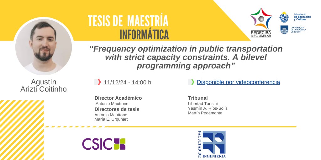 Defensa de tesis de Maestría del Estudiante PEDECIBA Agustín Arizti
Miércoles 11/12 desde las 14:00hs
Por zoom: salavirtual-udelar.zoom.us/j/84238933466?…

Si la investigación continúa, la ciencia avanza y la sociedad toda se beneficia
#SomosPEDECIBA apoyando el Desarrollo de las #CienciasBásicas