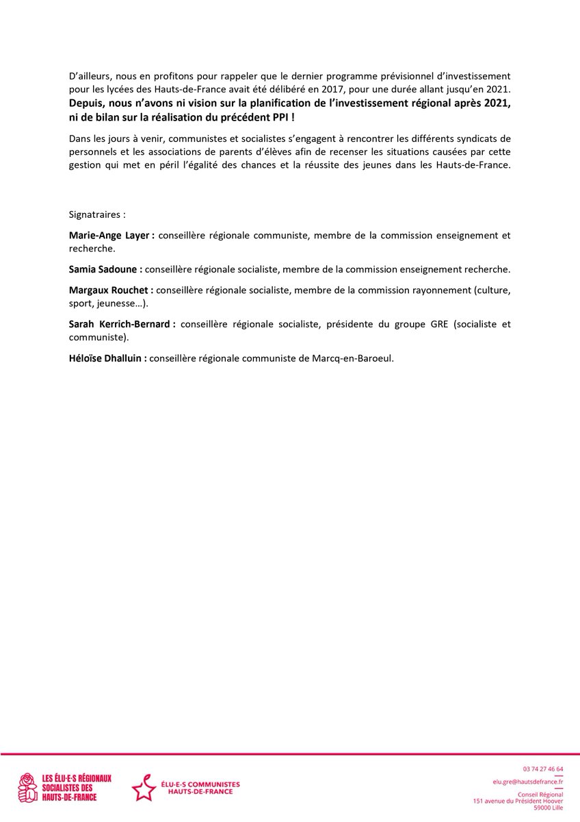 🔴A Lille et Marcq-En-Baroeul des établissements scolaires se mobilisent contre la baisse de leurs dotations, la région leur répond par le mépris !

Notre réaction 👇