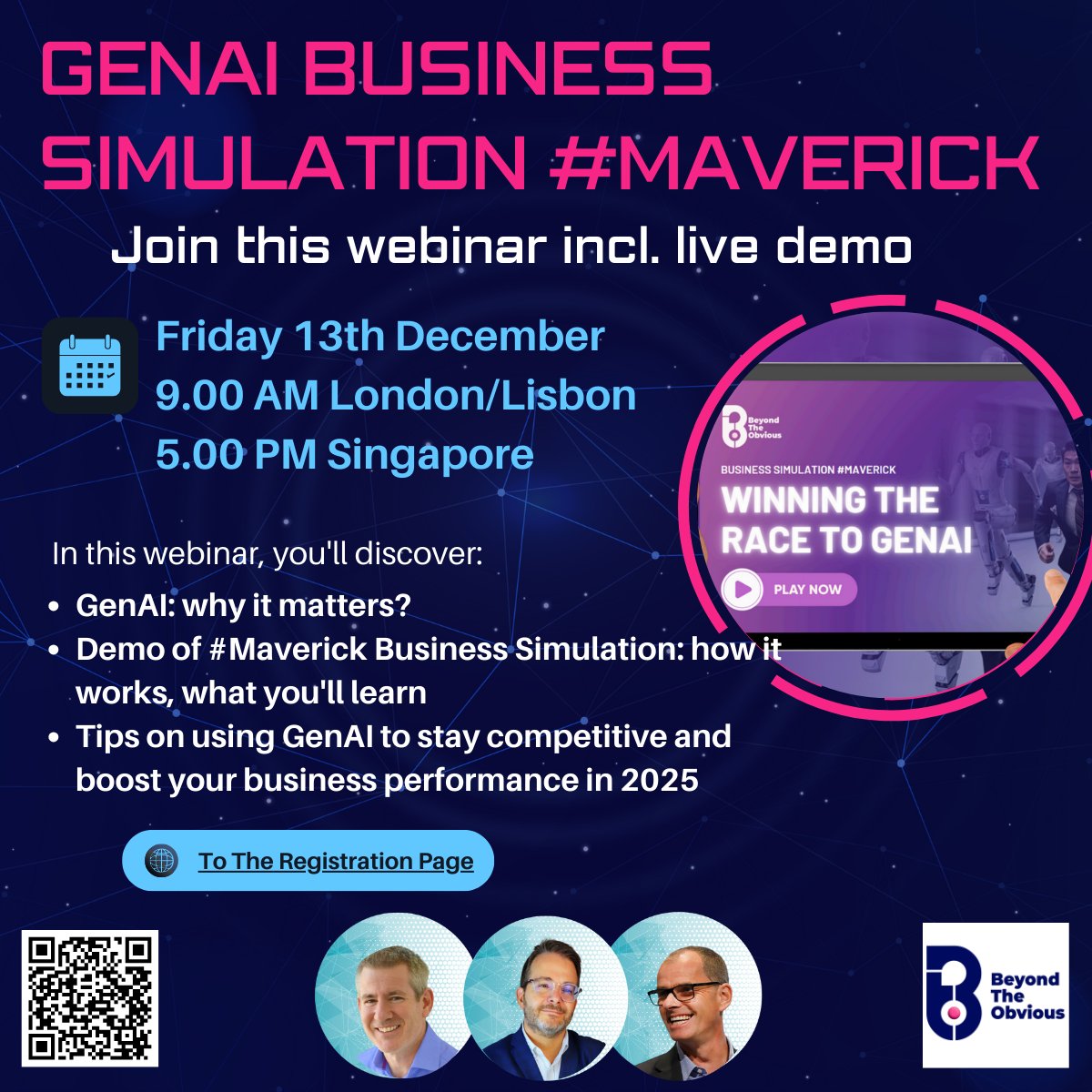weburnthesky's tweet photo. Looking to sense check your hashtag#GenAI plans for 2025? 

Come join us live this Friday for this interactive session 

We’ll run a demo of the GenAI hashtag#Maverick simulation, give tips on seeing quick wins and mistakes to avoid

Click on the QR code to register, or DM me https://t.co/an0nUrLmNp