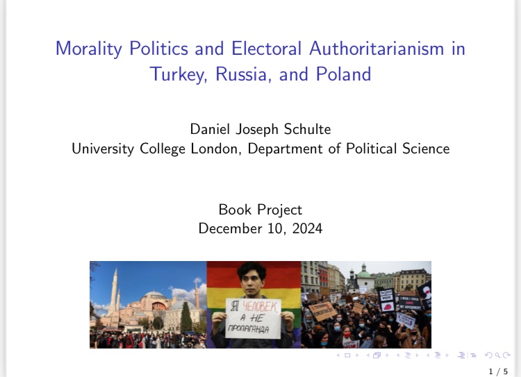 Happy to report that I presented my proposal for my first book project entitled “Morality politics and electoral authoritarianism in Turkey, Russia, and Poland” at Contemporary Turkish Studies (LSE European Institute). Thanks for the helpful comments from the participants!