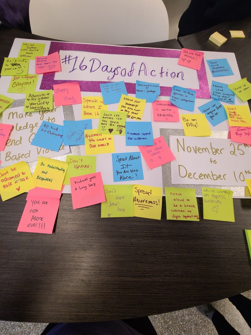 During our #16daysofaction campaign, we went to college and university campuses in London and had fantastic conversations with students about GBV and ways they can challenge this in their lives and future careers. Check out some of their pledges!