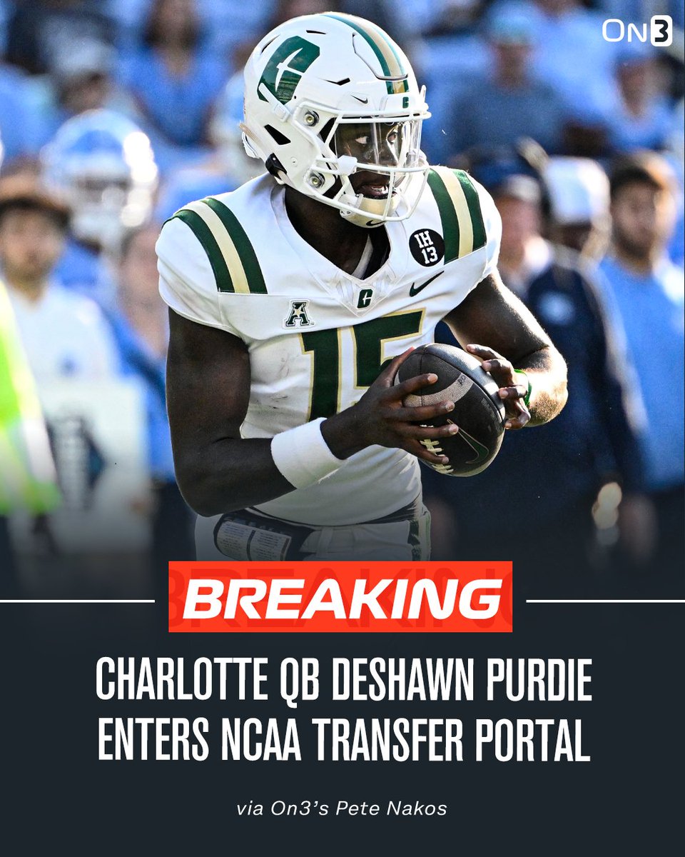 Transfer Portal (@transferportal_) on Twitter photo NEWS: Charlotte QB DeShawn Purdie has officially entered the NCAA Transfer Portal, per <a href="/PeteNakos_/">Pete Nakos</a>.
Purdie has thrown for 1,802 yards and 10 touchdowns this season.
on3.com/transfer-porta… NEWS: Charlotte QB DeShawn Purdie has officially entered the NCAA Transfer Portal, per <a href="/PeteNakos_/">Pete Nakos</a>.
Purdie has thrown for 1,802 yards and 10 touchdowns this season.
on3.com/transfer-porta…