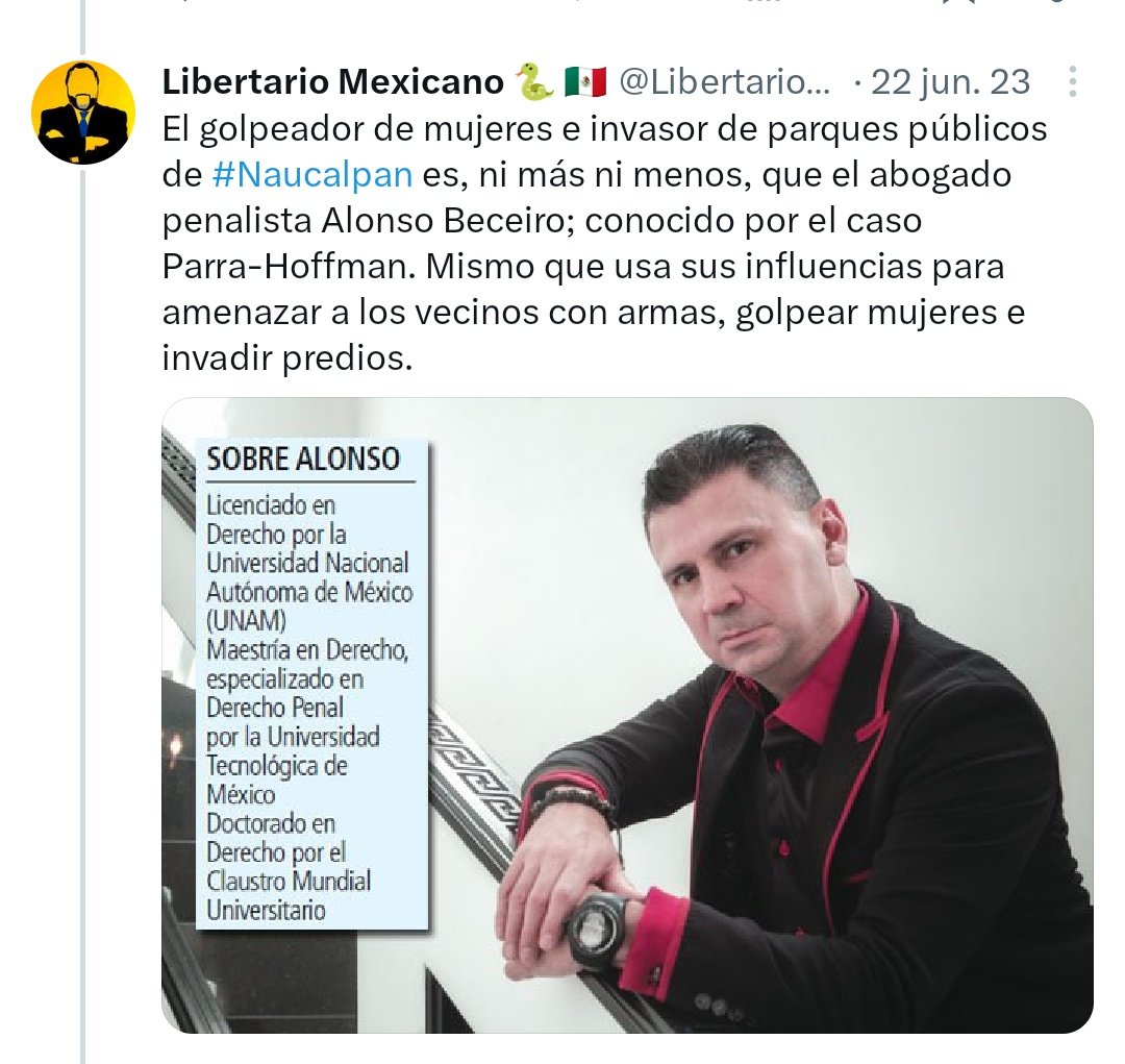 TendenciasMX's tweet photo. 🚨 ABOGADO DE MARYFER  GOLPEADOR DE MUJERES Y VIOLENTO AMENAZA CON ARMAS  🚨 

 El abogado de Maryfer Centeno que  quiere meter a Mr. Doctor a la cárcel por violencia de género le pegó a una mujer en 2022 por darle de comer a los animales 😡😡😡 

Por si no fuera poco Maryfer en plena conferencia junto a él trata de silenciar a los reporteros 🤯🤯

Teniendo a dos abogados una recien egresada de una escuela chafa en la roma y el otro un P3NDEJO violento es una JOYITA este chisme 🤔

Lo peor es que sigue impune el IMBECIL  😡 

#RT #ULTIMAHORA