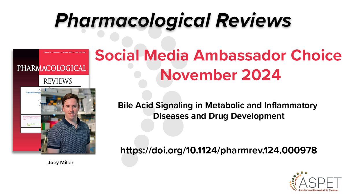 ASPET's tweet image. This #PharmRev publication delves into the fascinating topic of bile acid metabolism and its role in human health and disease pathogenesis. Read the article here: ow.ly/ly6k50UnHtg. #BileAcids #Health #Metabolism