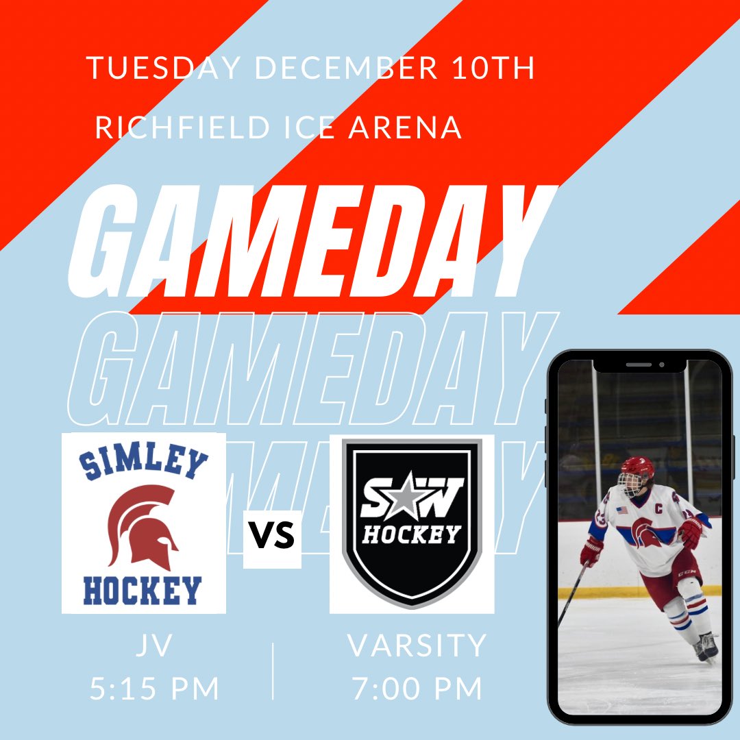 🔴🔵🔴🔵🔴🔵
G A M E D A Y
🔴🔵🔴🔵🔴🔵

SIMLEY 🆚 Southwest Christian High School

🗓️ Tuesday, December 10th
⏰ JV 5:15pm🔹Varsity 7pm
🧊 Richfield Ice Arena
💻 youtube.com/watch?v=yk8OF-…
🎟️ gobound.com/mn/schools/swh… OR 💰cash at the door