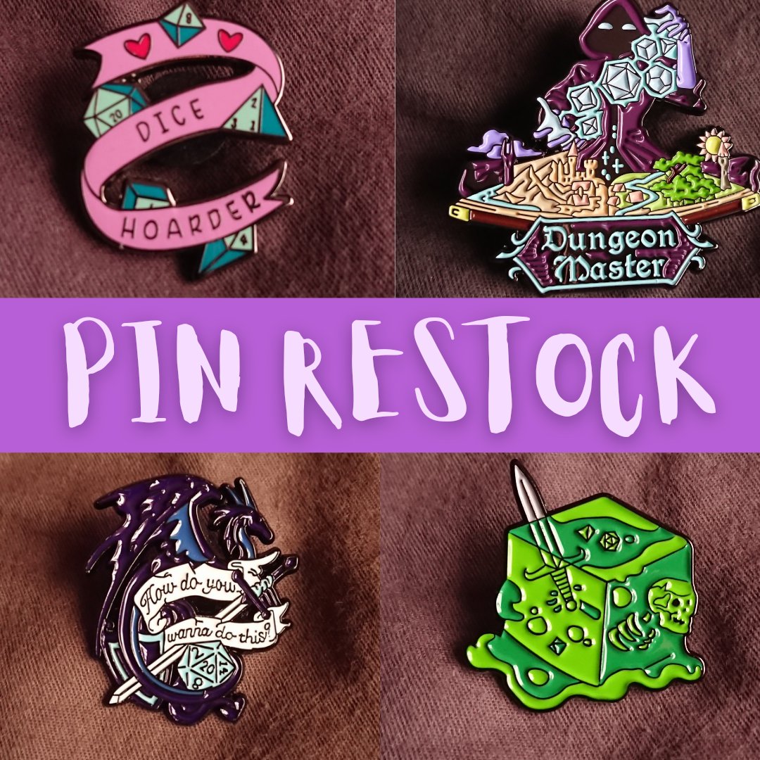 Just in time for Xmas, these pins are all back in stock! They make perfect stocking fillers or a great little treat for yourself from tabletoptinkering.com 

#smallbusiness #ttrpg #enamelpin #ukbusiness #giftidea #stockingfiller