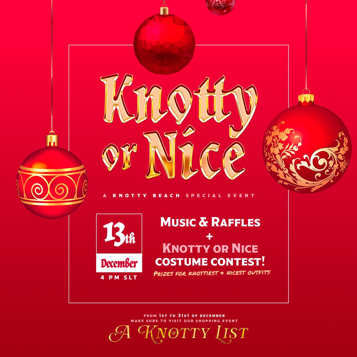 On the 13th of December we'll be hosting our mid-month special event "Knotty or Nice", as part of KB's Christmas celebration events. we hope to see you all there ♥