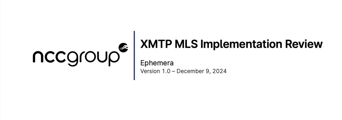 📄 New Report Available! 

Ephemera engaged NCC Group to review their Rust implementation of XMTP, built on Messaging Layer Security (MLS) for Web3. Discover the findings and insights from our security assessment. 

Download now! 

nccgroup.com/us/research-bl…

#CyberSecurity